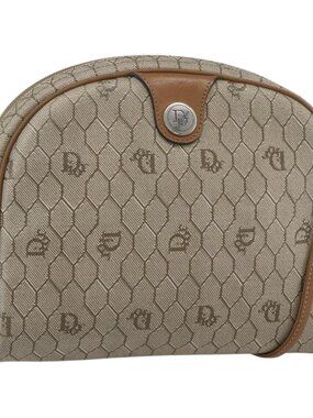 Authentic Christian Dior Honeycomb Canvas Shoulder Bag PVC Beige Gold